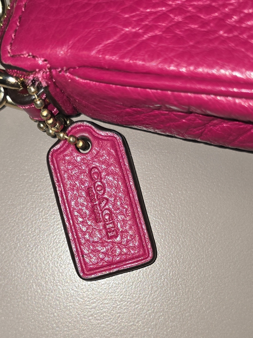 Coach Pink Fuchsia Pebbled Leather Mini Shoulder Bag Gold Chain F53340 - Picture 3 of 16
